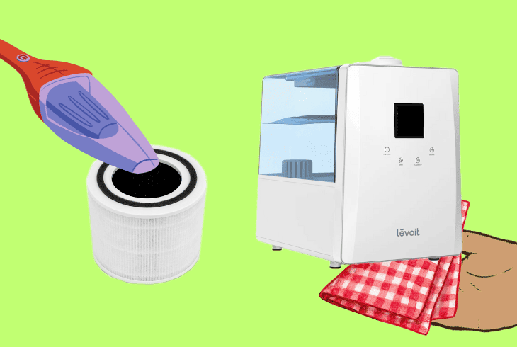 cleaning the humidifier filter and base